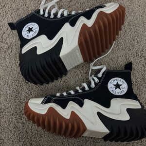 Converse Black and White High-Tops with Brown Soles y2k